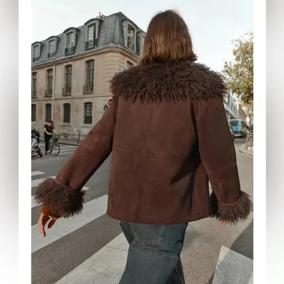ZARA DOUBLE FACED FAUX FUR JACKET COAT PENNY LANE FAUX SUEDE 8372/221 SMALL XL - Picture 8 of 15